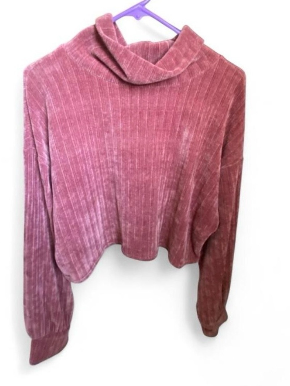 Altar'd State Washed Rose Ribbed Cropped Turtleneck Sweater